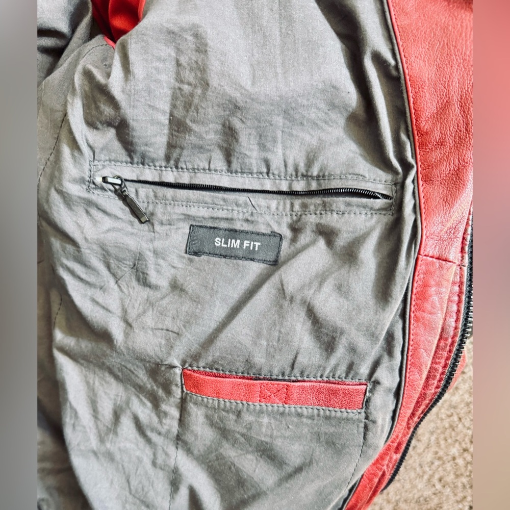 Men's Red Leather Jacket - Picture 10 of 11